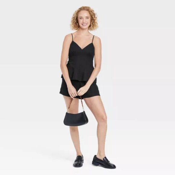 A New Day Women's Black Medium Fit N Flare Linen Tank Top V-Neck Spaghetti Strap - Picture 3 of 12